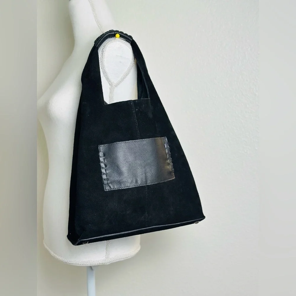 Haute Hippie Black Suede Hobo Bag With Detachable Pouch